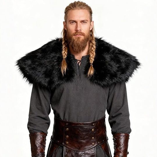 Herren Schultercape im Wiking‑/LARP‑Stil aus hochwertigem Kunstpelz mit breitem Umlegekragen Nord Taschen