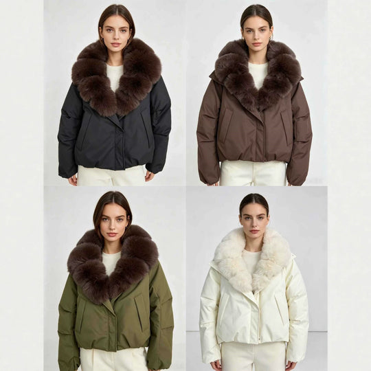 Damen nan kurze Cropped-Parka mit extravoluminösem Fellkragen und winddichter Thermofütterung Nord Taschen