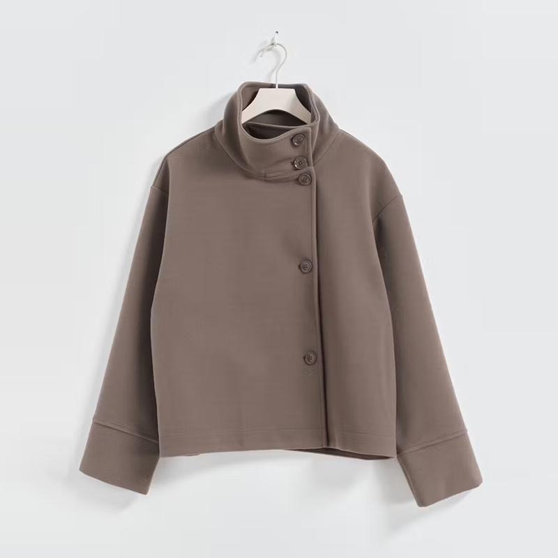 Damen Kurze Jacke mit hohem Kragen und Knopfverschluss Nord Taschen