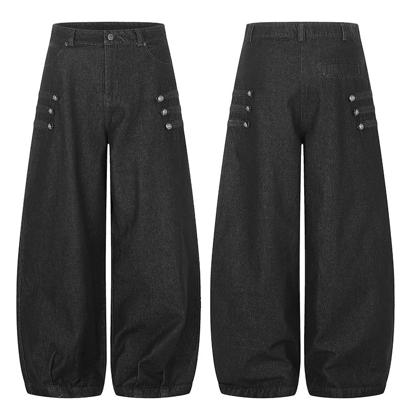 Damen Hochtaillierte Balloon-Culotte-Jeans mit elastischem Saum Nord Taschen