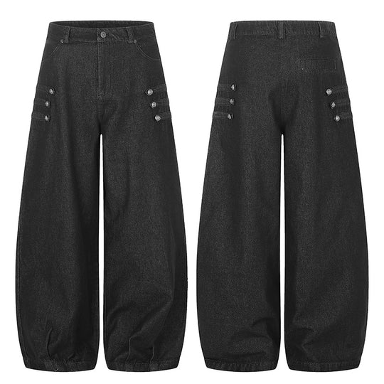 Damen Hochtaillierte Balloon-Culotte-Jeans mit elastischem Saum Nord Taschen