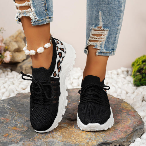 Damen Sportliche Sneakers mit atmungsaktivem Netzdesign und modischem Leopardenmuster Nord Taschen