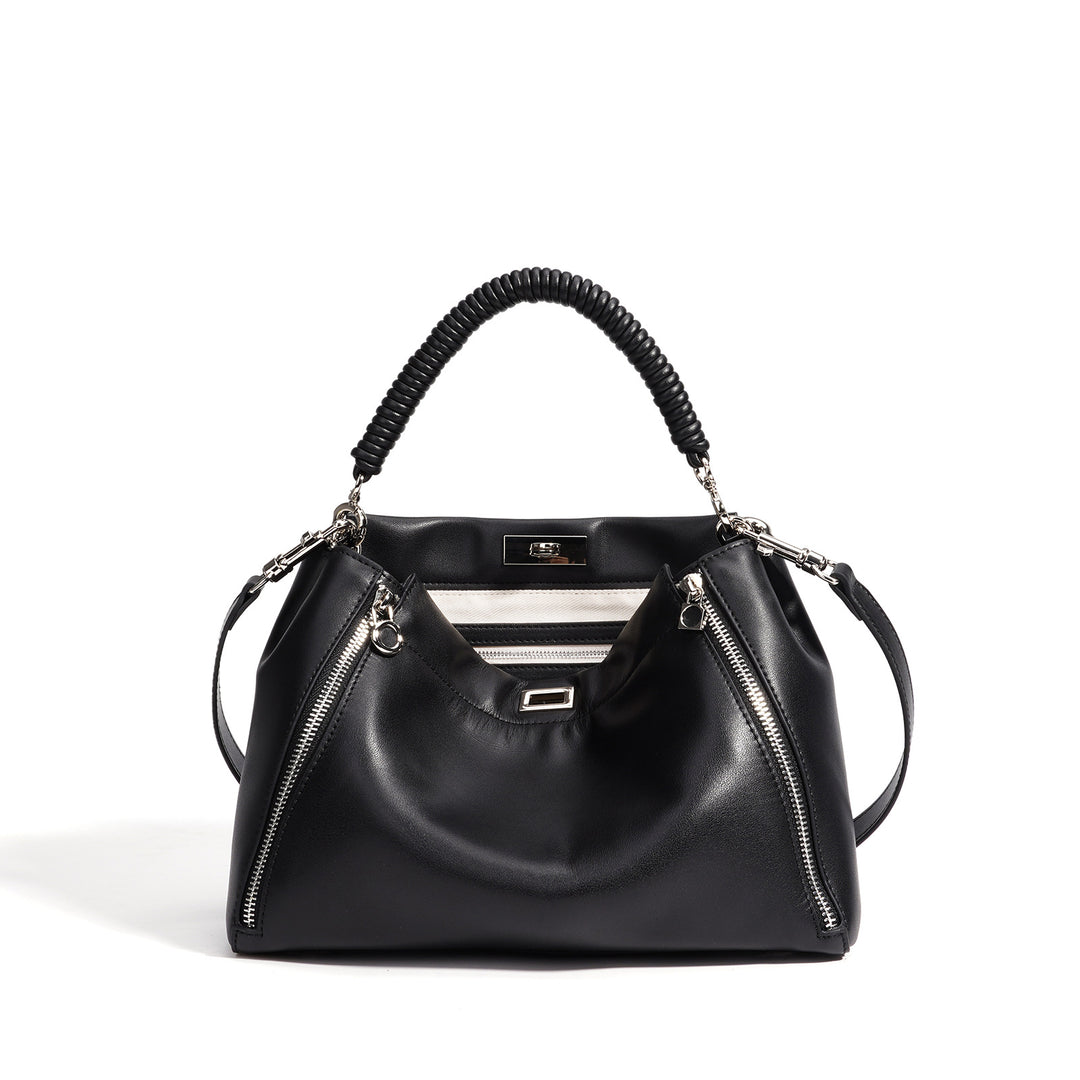 Damen elegante Lederhandtasche mit strukturierten Akzenten Nord Taschen
