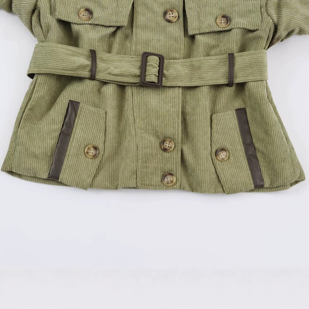 Damen Kord-Fieldjacke mit Taillengürtel und Stehkragen Nord Taschen