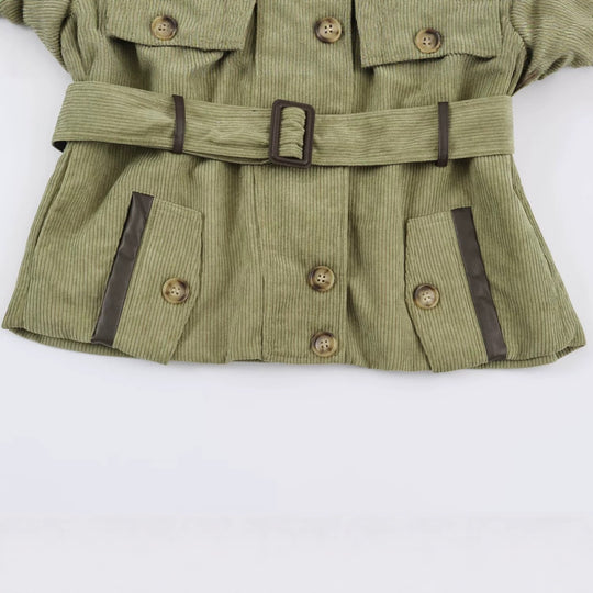 Damen Kord-Fieldjacke mit Taillengürtel und Stehkragen Nord Taschen