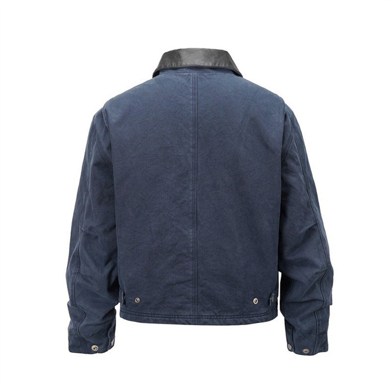 Herren Canvas-Fieldjacke im Overshirt-Look mit Lederkragen und aufgesetzten Pattentaschen Nord Taschen