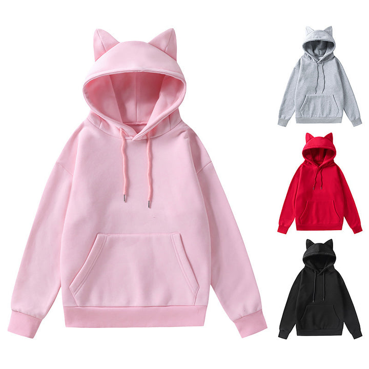 Damen Kapuzenpullover mit Katzenohren oversized Sweatshirt mit Kängurutasche und Kordelzug Nord Taschen