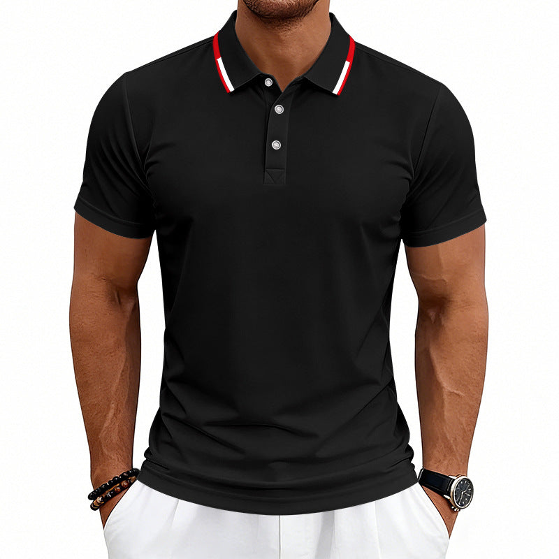 Herren nan tailliertes Kurzarm-Poloshirt mit Kontrastkragen aus atmungsaktivem Piqué