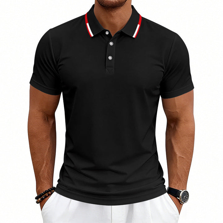 Herren nan tailliertes Kurzarm-Poloshirt mit Kontrastkragen aus atmungsaktivem Piqué
