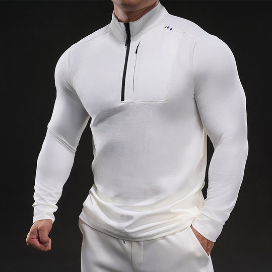 Herren Slim-Fit Thermo-Longsleeve mit Stehkragen und Brustreißverschluss Nord Taschen
