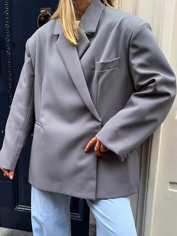 Damen Oversize-Blazer mit kastiger Silhouette, verdeckter Verschluss und Pattentaschen Nord Taschen