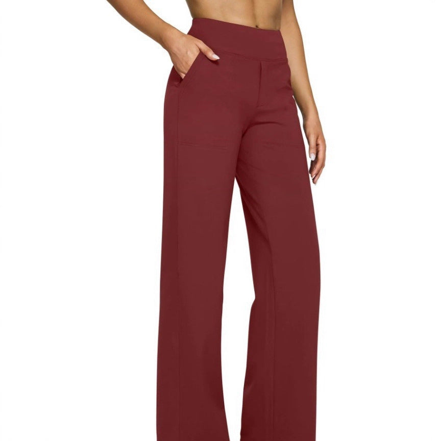 Damen nan fließende High-Waist-Hose mit extra weitem Bein, elastischem Komfortbund und Eingrifftaschen