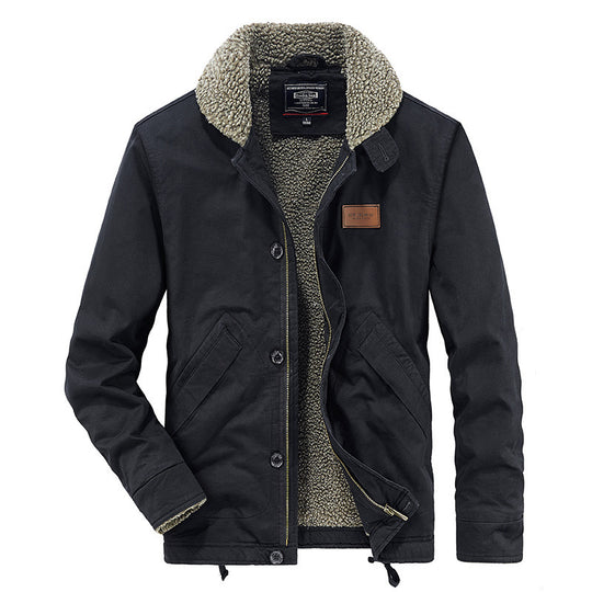 Herren Canvas-Workerjacke mit Sherpa-Futter, Stehkragen und Diagonal-Taschen Nord Taschen