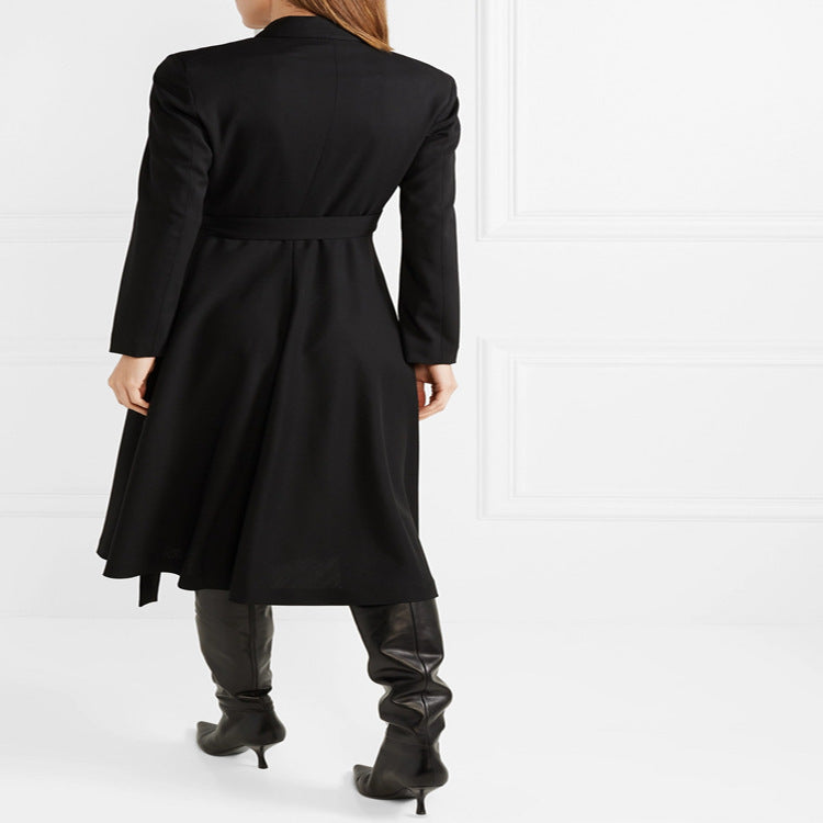Damen Wickel‑Midikleid‑Mantel im Tailoring mit Schalkragen und Bindegürtel Nord Taschen