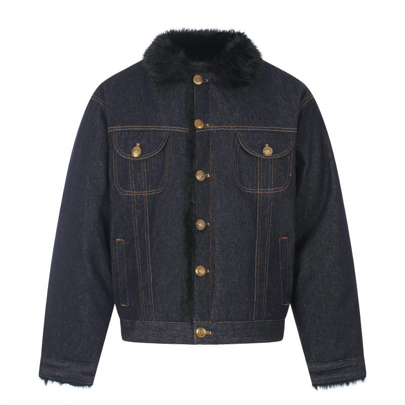 Herren Kurz geschnittene Denimjacke mit Kunstfellkragen und Teddyfutter‑Optik Nord Taschen
