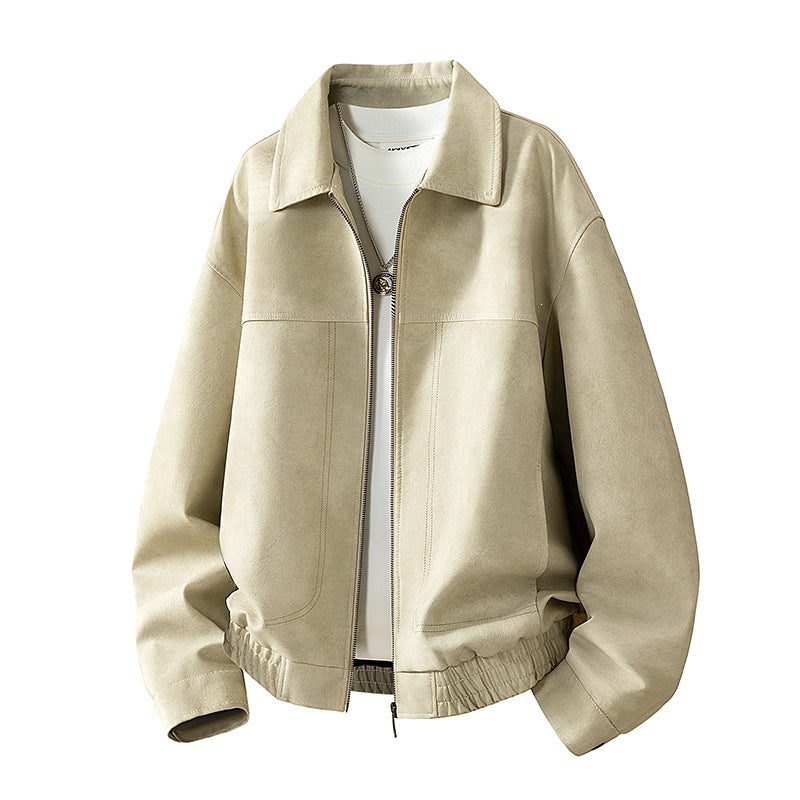 Herren Oversize Utility-Bomberjacke aus Kunstleder mit geripptem Saum und Hemdkragen Nord Taschen