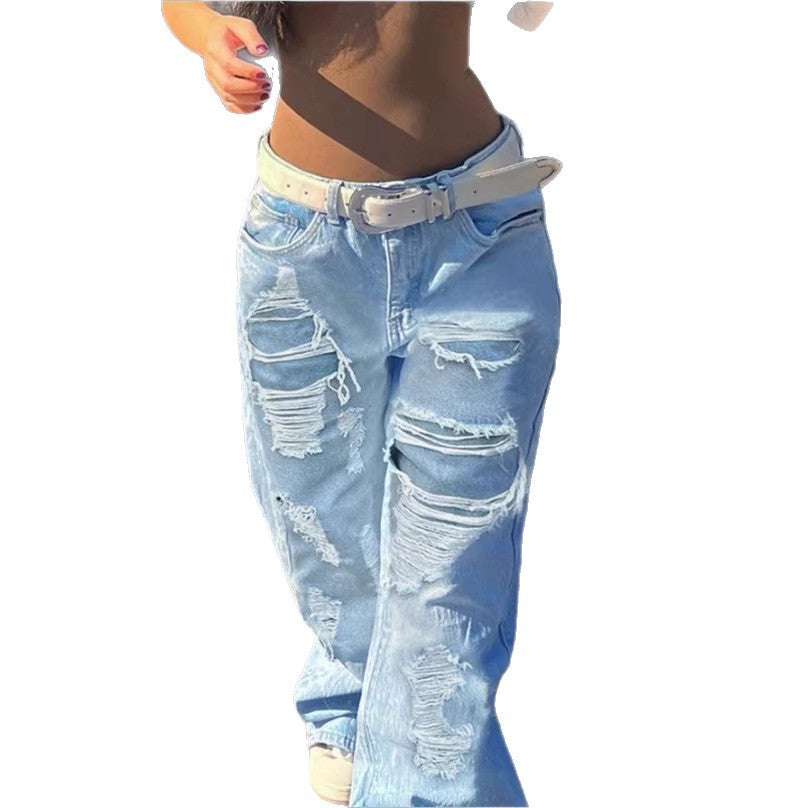 Damen Hochtaillierte Oversize-Baggy-Jeans mit starkem Destroyed-Look und tiefem Schritt Nord Taschen