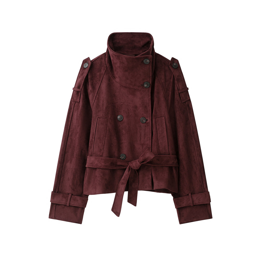 Damen Velours‑Trenchjacke mit hohem Funnelkragen und Bindegürtel Nord Taschen
