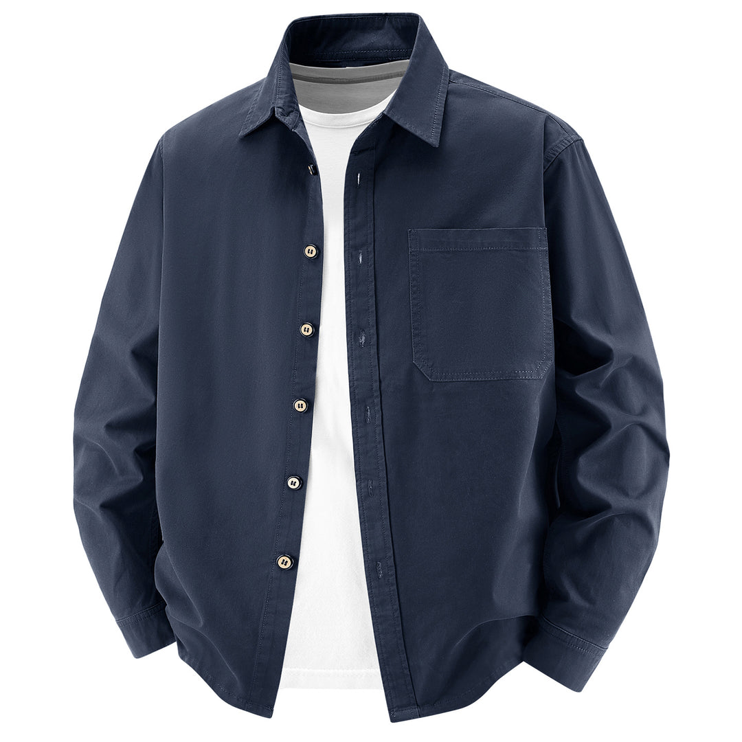 Herren lockere Overshirt-Jacke aus Baumwollmix mit Brusttasche und durchgehender Knopfleiste Nord Taschen