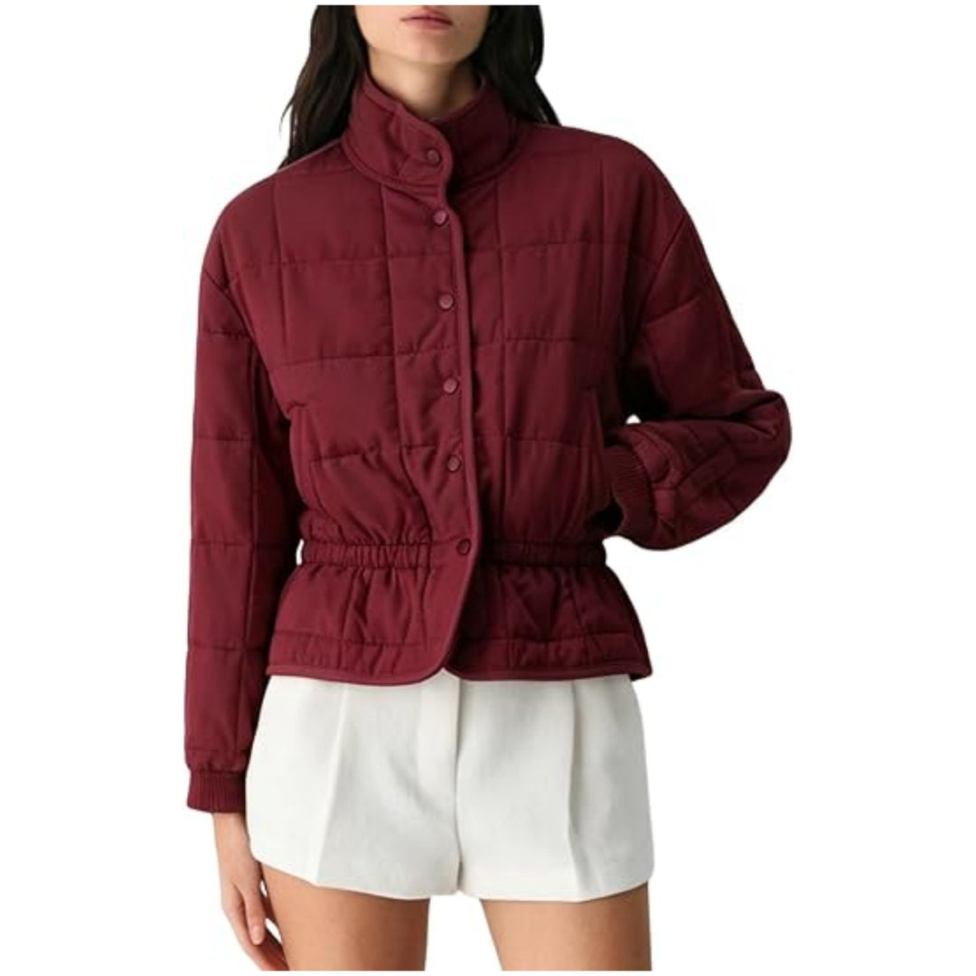 Damen Kurz geschnittene Steppjacke mit Stehkragen und Taillengummi Nord Taschen