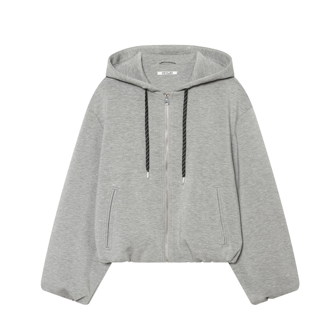Damen Kurzgeschnittene Boxy-Kapuzenjacke mit durchgehendem Reißverschluss und kontrastierender Kordel Nord Taschen