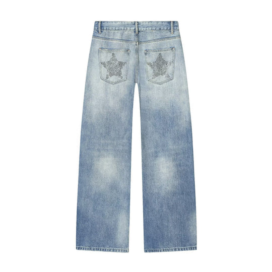 Damen Jeanshose mit weitem Bein und Sternen-Strassbesatz Nord Taschen