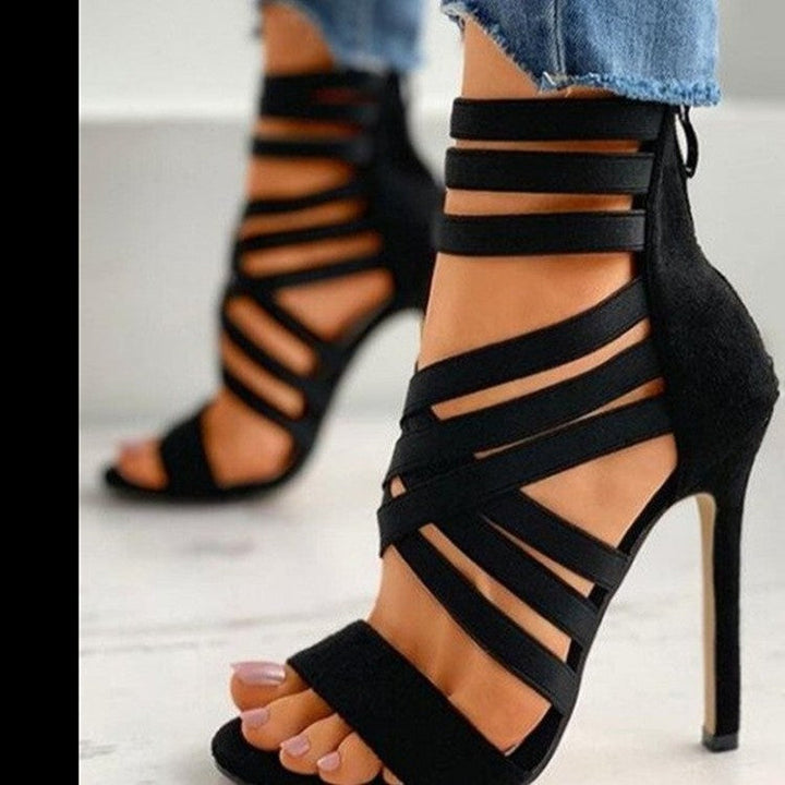 Damen elegante High Heel Sandaletten mit raffinierten Schnürdetails