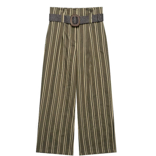 Damen Hochtaillierte Culotte-Hose mit weitem Bein und dekorativem Taillengürtel Nord Taschen