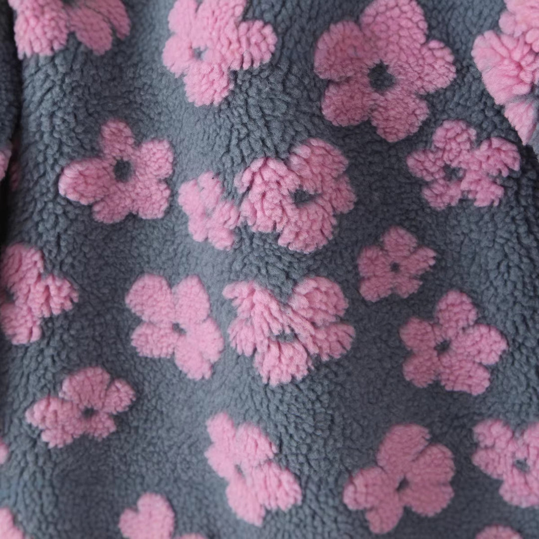 Damen Teddy-Fleece-Overheadjacke mit Stehkragen, Blumenrelief und Halbreißverschluss Nord Taschen