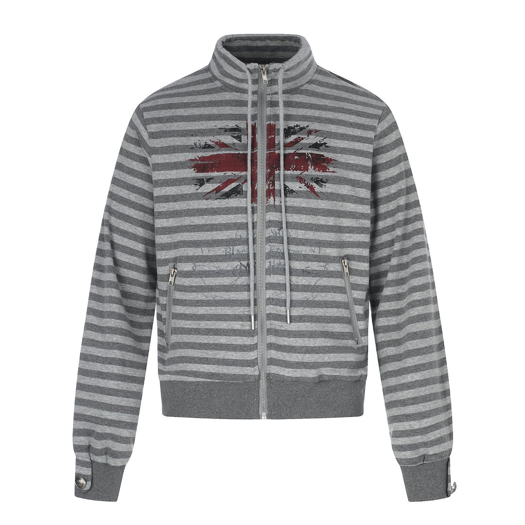 Herren Kapuzenlose gestreifte Zip‑Blousonjacke mit Funnelkragen und Vintage‑Print Nord Taschen
