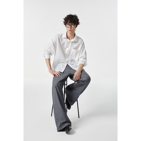Herren Oversize Baumwoll-Leinen-Gauze-Hemd mit Brusttasche und Kentkragen Nord Taschen