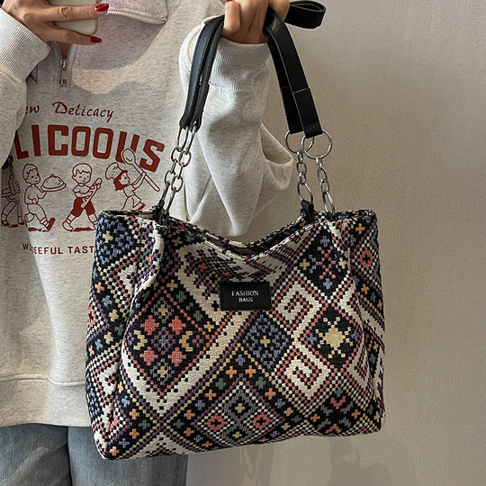 Damen Handtasche mit buntem Ethnomuster und robusten Tragegriffen Nord Taschen