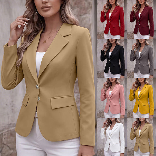 Damen Taillierter Einreihiger Blazer mit Reverskragen und Pattentaschen Nord Taschen