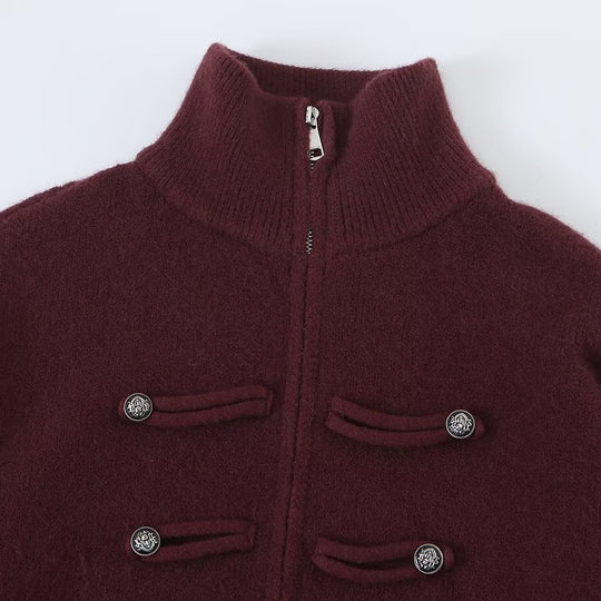 Damen Strickjacke mit Stehkragen, Reißverschluss und dekorativen Knotenblenden Nord Taschen