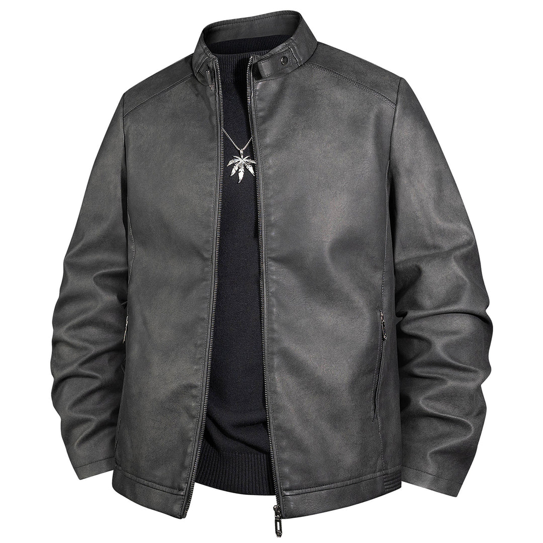 Herren Vintage-Lederoptik-Bomberjacke mit Stehkragen und Reißverschluss Nord Taschen