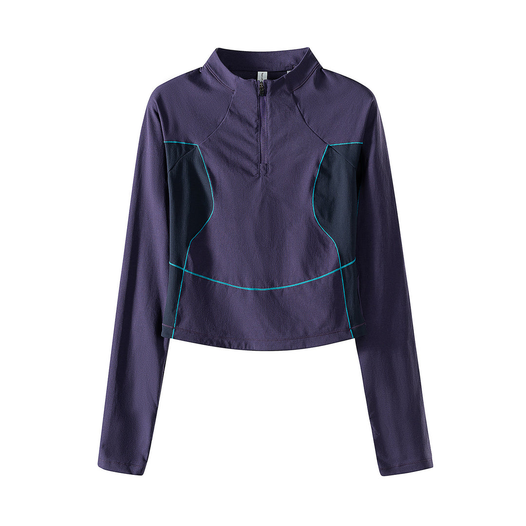 Damen Cropped Halbzip-Trainingsshirt mit Raglanärmeln und Kontrastpaneelen Nord Taschen