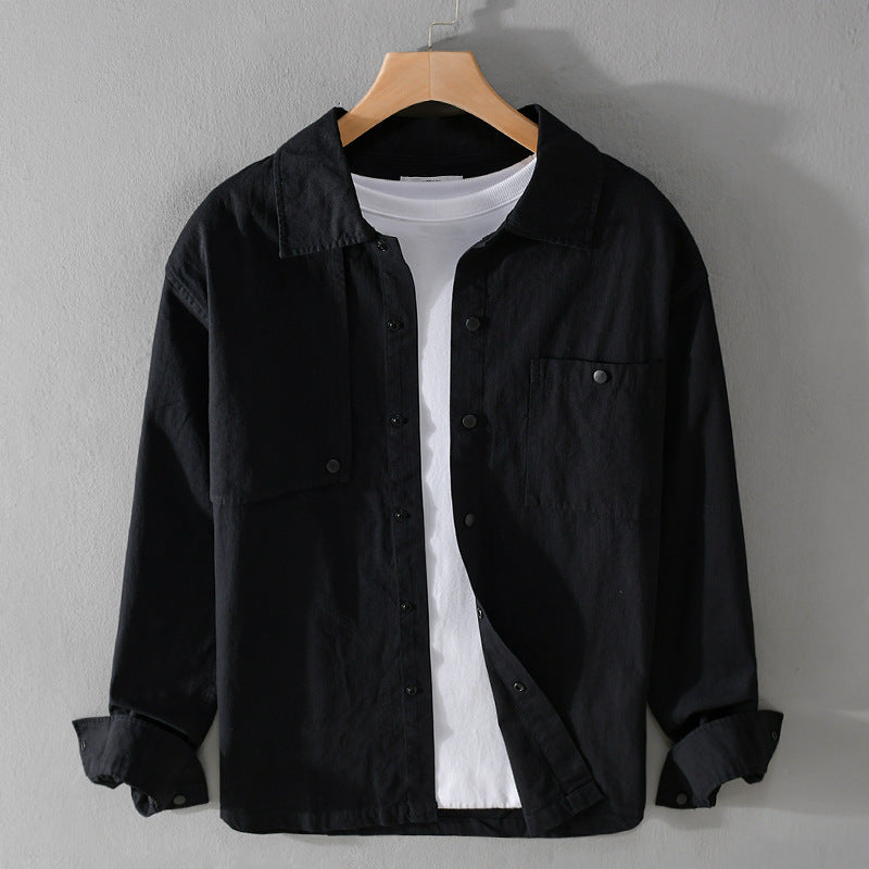 Herren Minimalistisches Baumwoll-Utility-Overshirt mit Druckknopf-Leiste und Brusttaschen Nord Taschen