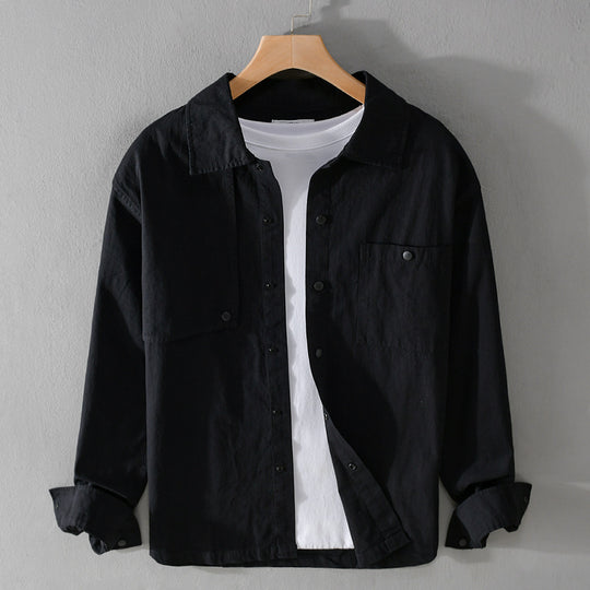 Herren Minimalistisches Baumwoll-Utility-Overshirt mit Druckknopf-Leiste und Brusttaschen Nord Taschen
