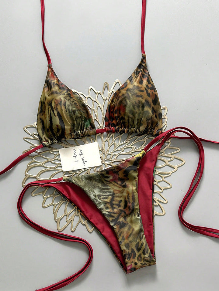 Damen Triangel-Bikini-Set mit verstellbaren BindNord Taschenändern und animalischem Design