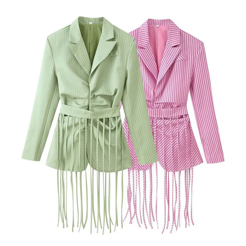 Damen taillierter Blazer mit Fransen-Saum und Nadelstreifen Nord Taschen