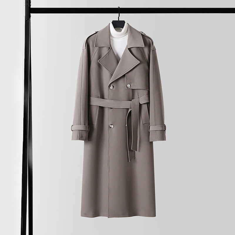 Damen Eleganter Maxi-Trenchcoat aus Wollmischung mit weitem Schalkragen und Bindegürtel Nord Taschen
