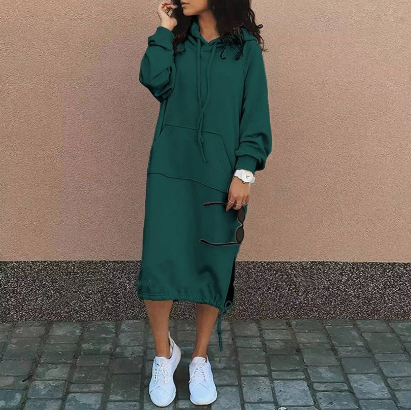 Damen Oversize Hoodie-Midikleid mit Tunnelzugsaum und seitlichen Schlitzdetails Nord Taschen