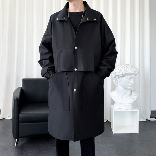 Herren Langer Oversize Utility Mantel mit zweistufiger Front, Druckknopfverschluss und großen Pattentaschen Nord Taschen