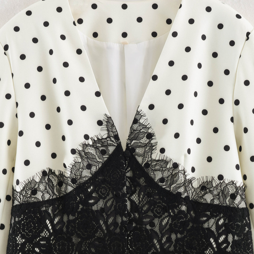 Damen Taillierter Blazer mit Polka‑Dot‑Muster und spitzenbesetztem Korsettdetail Nord Taschen