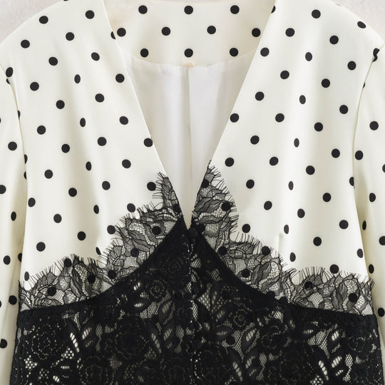 Damen Taillierter Blazer mit Polka‑Dot‑Muster und spitzenbesetztem Korsettdetail Nord Taschen