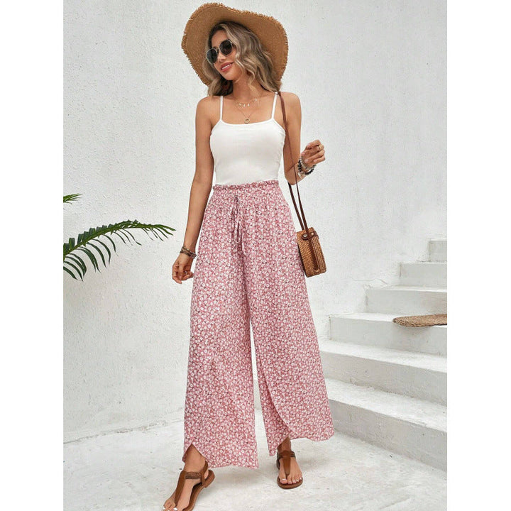 Damen weite Palazzo-Hose mit elastischem Bund und angesagtem Muster