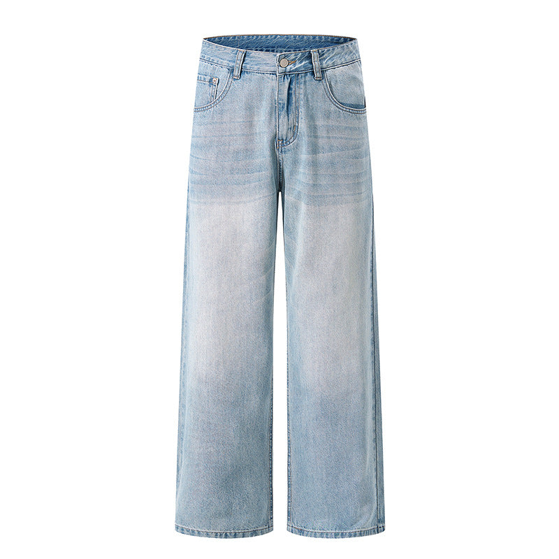 Damen Weite High-Waist-Denimhose mit weitem Bein und Vintage-Waschung Nord Taschen