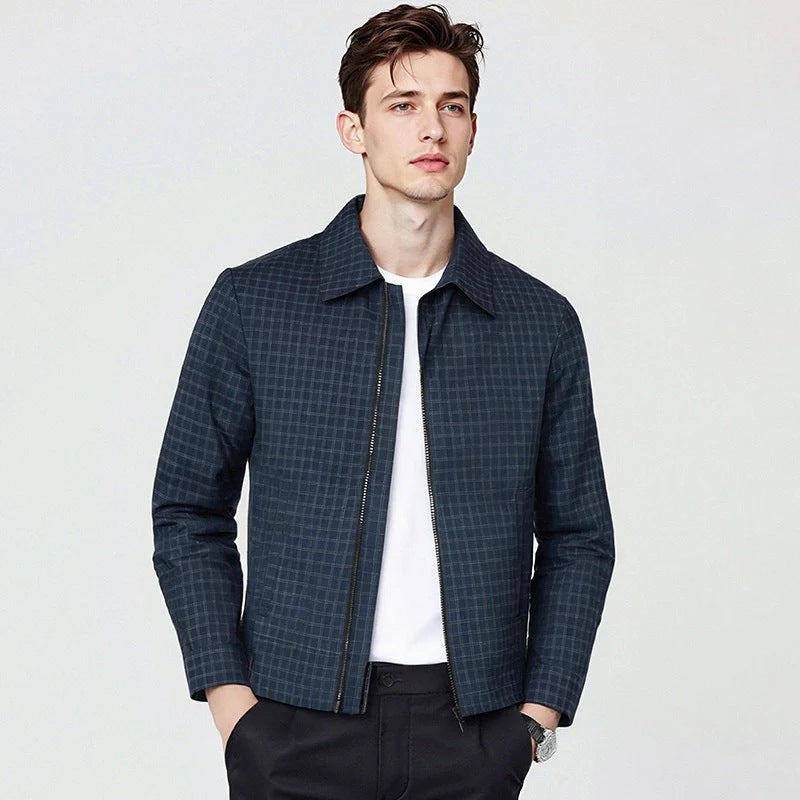 Herren Leichtes kariertes Overshirt-Jackett mit verdecktem Zwei-Wege-Reißverschluss und Hemdkragen Nord Taschen