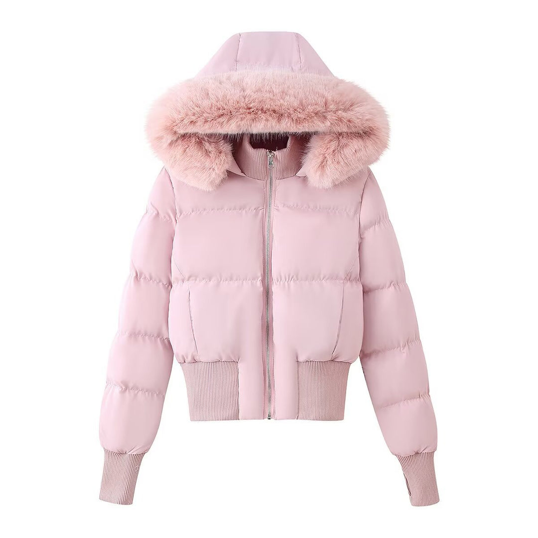 Damen Gepolsterte Cropped-Bomberjacke mit Kapuze und abnehmbarem Kunstpelzbesatz Nord Taschen