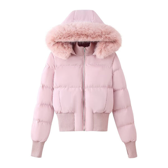 Damen Gepolsterte Cropped-Bomberjacke mit Kapuze und abnehmbarem Kunstpelzbesatz Nord Taschen